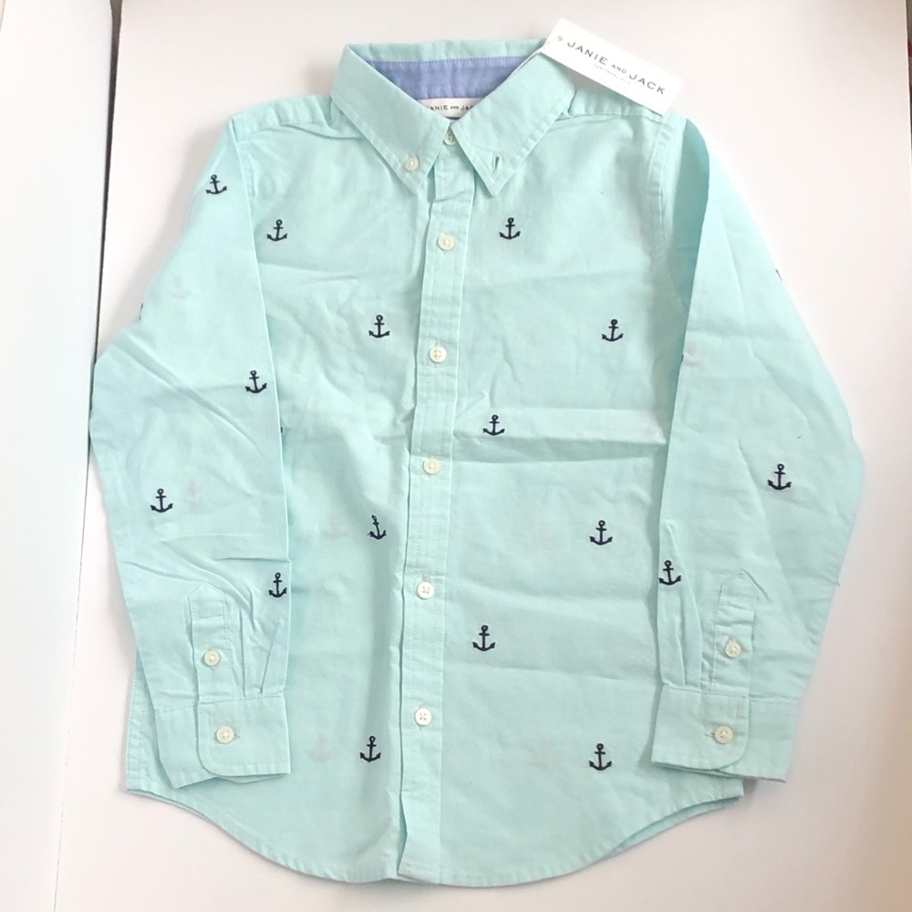 JANIE AND JACK NEW WITH TAG  Boys long sleeve anchor Oxford shirt.